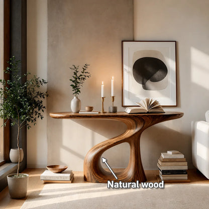 Sculptural Natural Solid Wood Console Table with Flowing Open Base - Livewoodcraft - 10