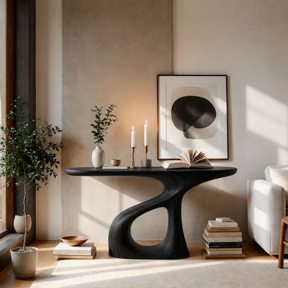 Sculptural Natural Solid Wood Console Table with Flowing Open Base - Livewoodcraft - 4