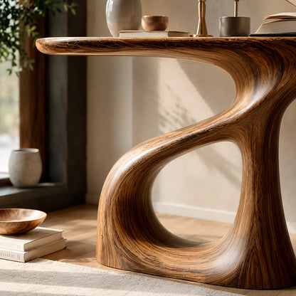 Sculptural Natural Solid Wood Console Table with Flowing Open Base - Livewoodcraft - 6