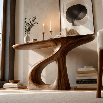 Sculptural Natural Solid Wood Console Table with Flowing Open Base - Livewoodcraft - 7