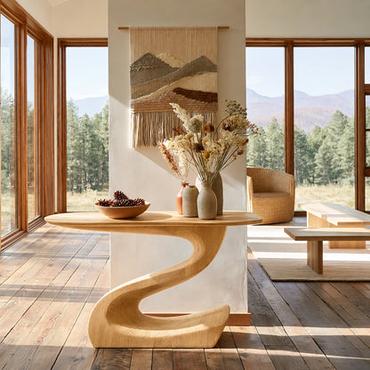 Sculptural Natural Solid Wood Console Table with Flowing S Curve Base - Livewoodcraft - 3