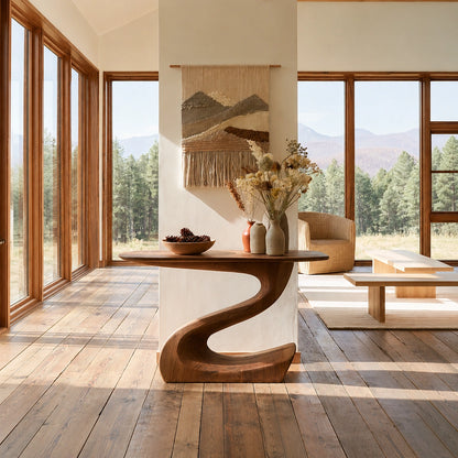 Sculptural Natural Solid Wood Console Table with Flowing S Curve Base - Livewoodcraft - 8