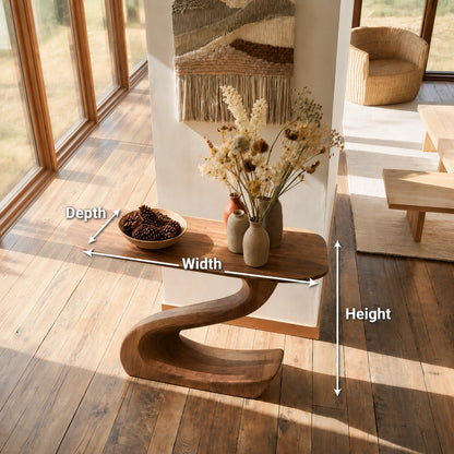 Sculptural Natural Solid Wood Console Table with Flowing S Curve Base - Livewoodcraft - 9