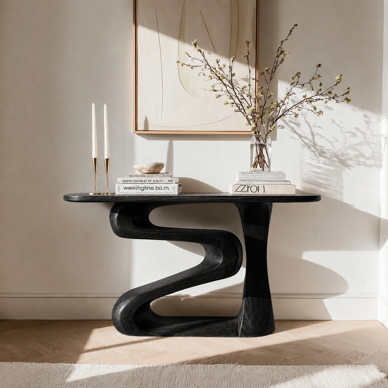 Sculptural Natural Solid Wood Console Table with Flowing Z Shape Base - Livewoodcraft - 4