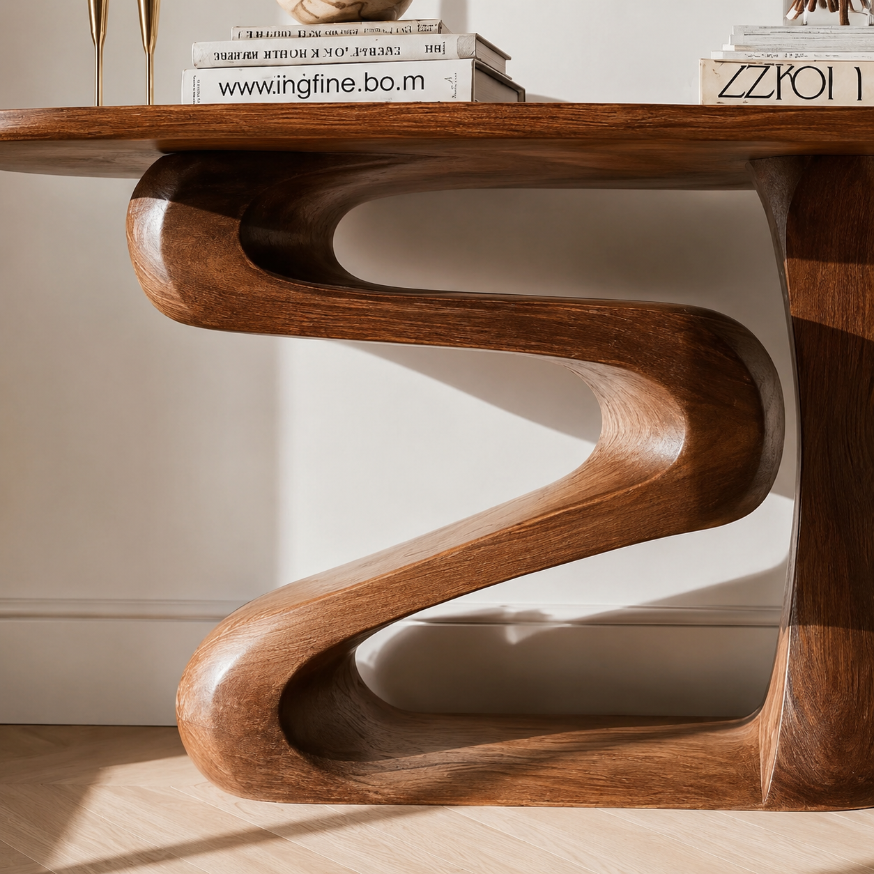 Sculptural Natural Solid Wood Console Table with Flowing Z Shape Base - Livewoodcraft - 6
