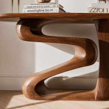 Sculptural Natural Solid Wood Console Table with Flowing Z Shape Base - Livewoodcraft - 6