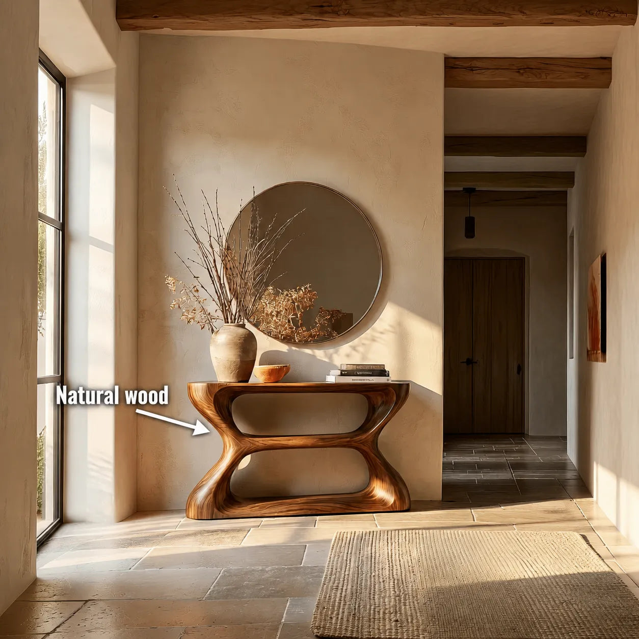 Sculptural Natural Solid Wood Console Table with Open Geometric Base - Livewoodcraft - 10