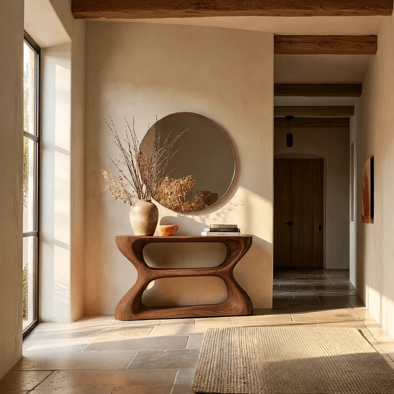 Sculptural Natural Solid Wood Console Table with Open Geometric Base - Livewoodcraft - 2
