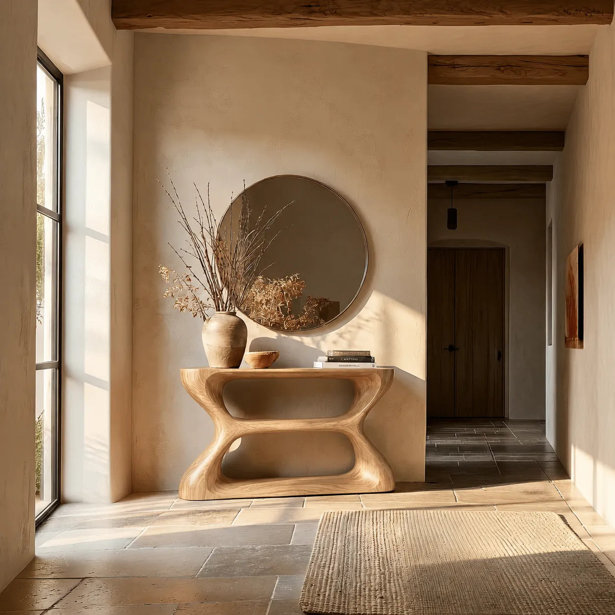 Sculptural Natural Solid Wood Console Table with Open Geometric Base - Livewoodcraft - 3