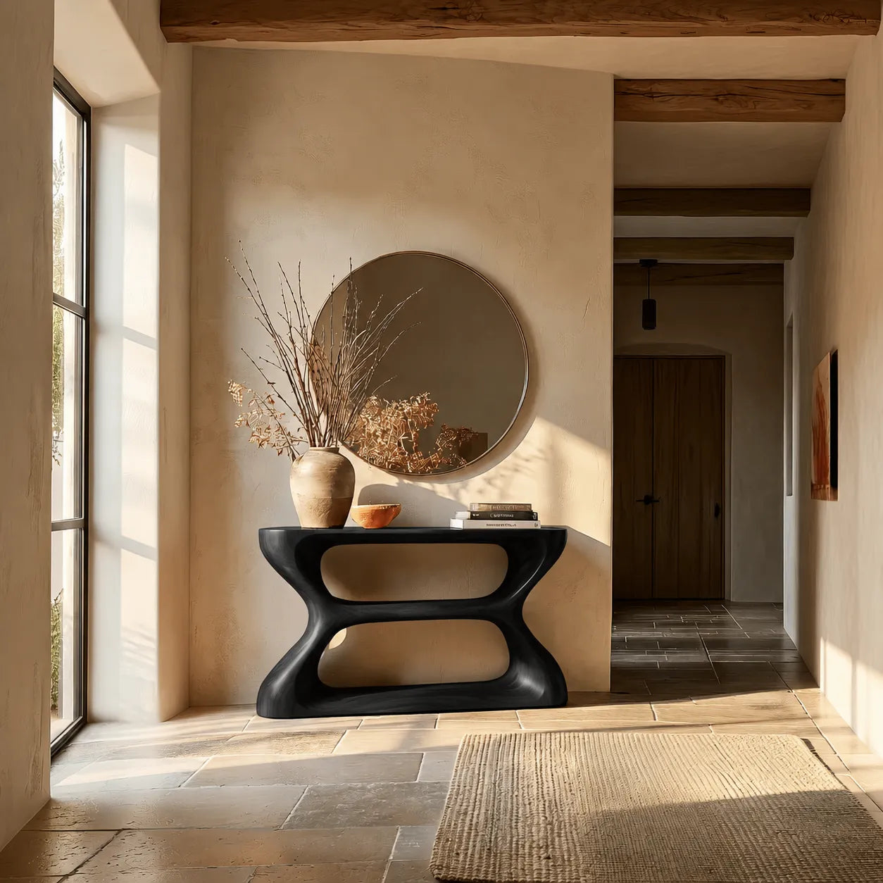 Sculptural Natural Solid Wood Console Table with Open Geometric Base - Livewoodcraft - 4