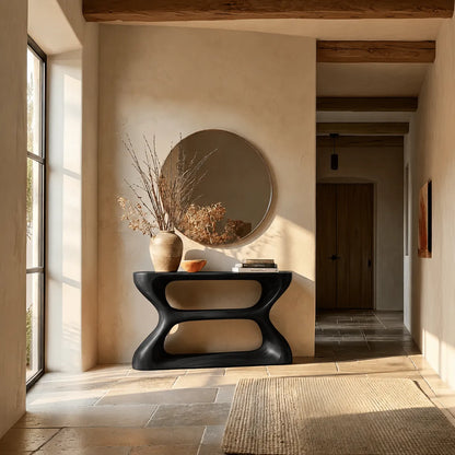 Sculptural Natural Solid Wood Console Table with Open Geometric Base - Livewoodcraft - 4