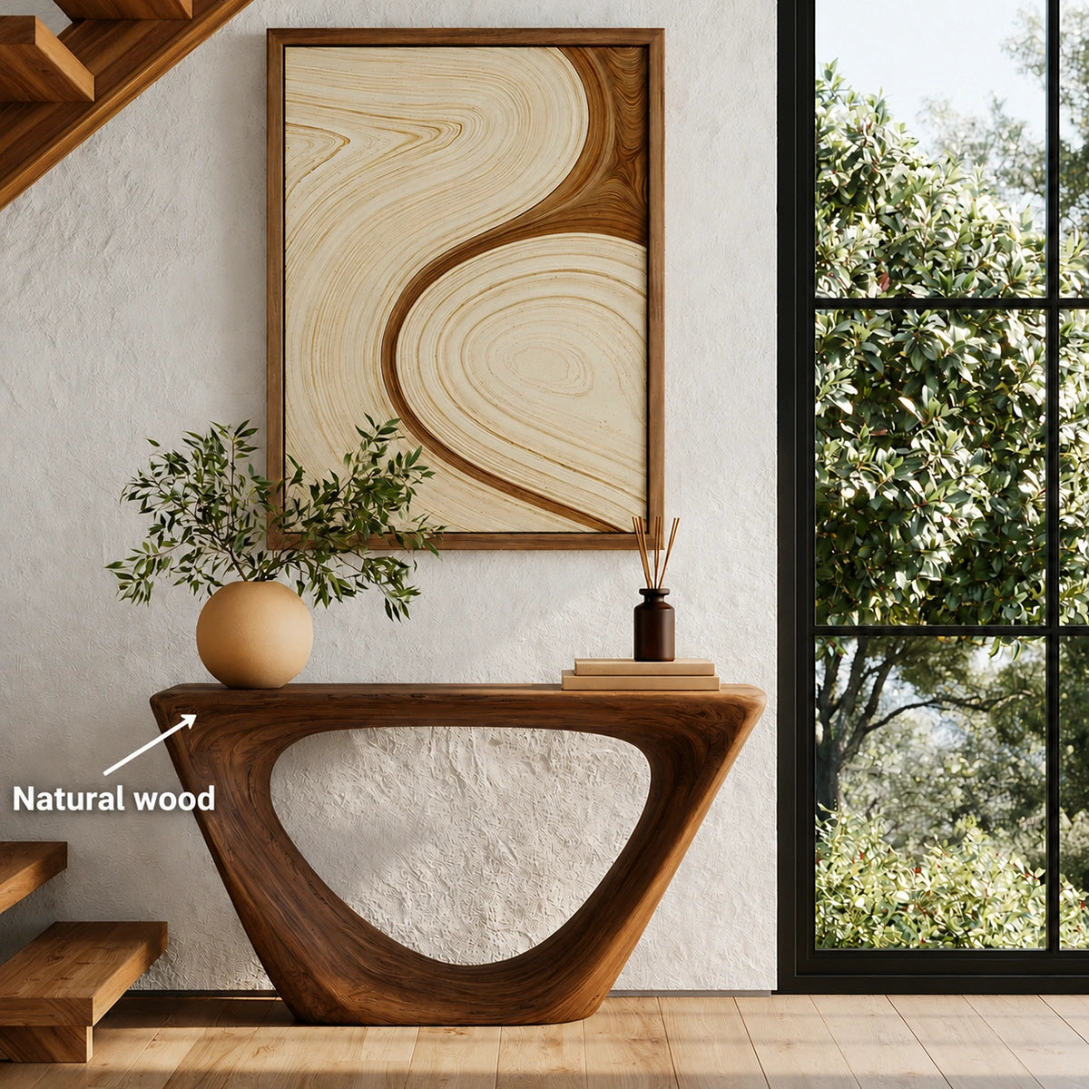 Sculptural Natural Solid Wood Console Table with Open Geometric Base - Livewoodcraft - 4256 - 10
