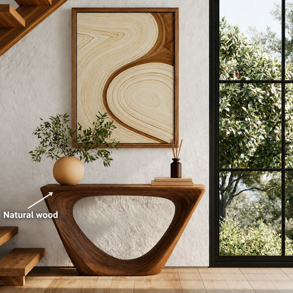 Sculptural Natural Solid Wood Console Table with Open Geometric Base - Livewoodcraft - 4256 - 10