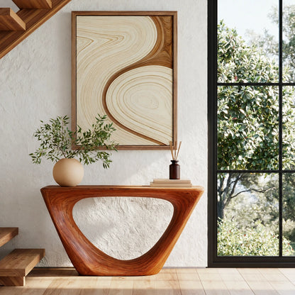 Sculptural Natural Solid Wood Console Table with Open Geometric Base - Livewoodcraft - 4256 - 2