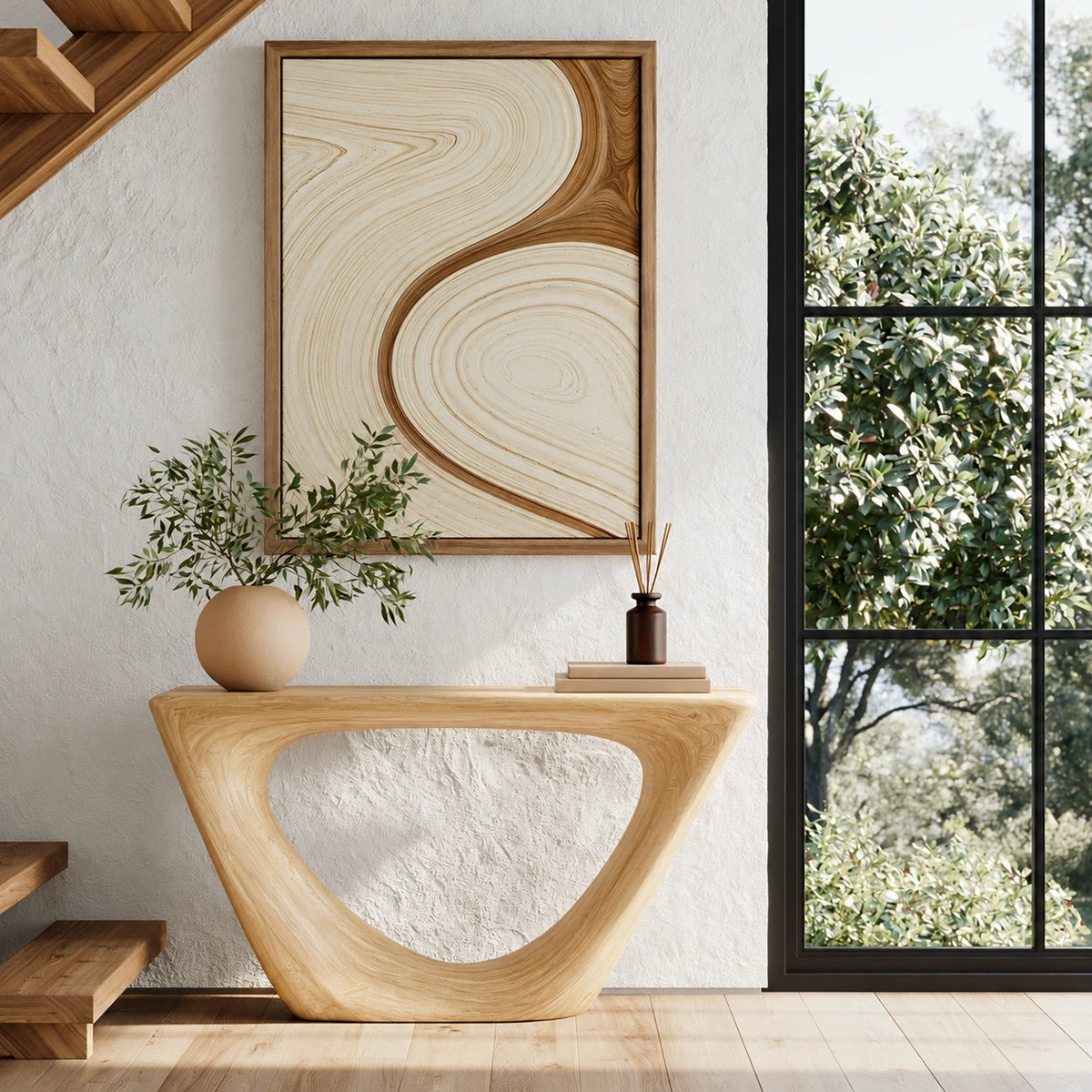 Sculptural Natural Solid Wood Console Table with Open Geometric Base - Livewoodcraft - 4256 - 3