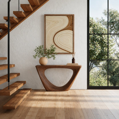 Sculptural Natural Solid Wood Console Table with Open Geometric Base - Livewoodcraft - 4256 - 6