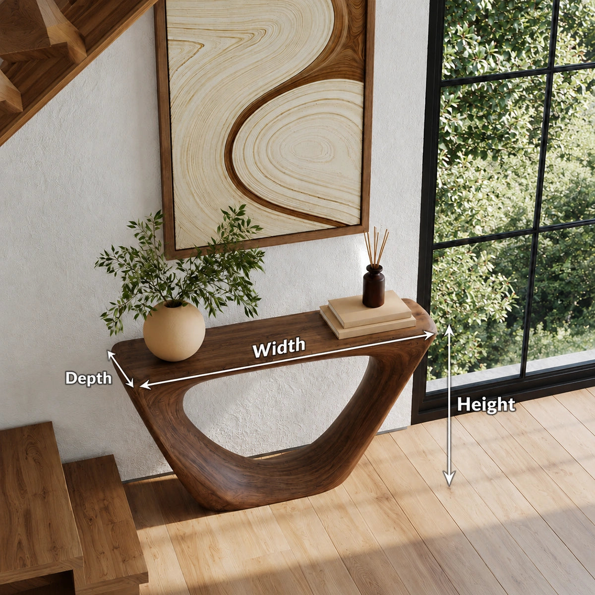 Sculptural Natural Solid Wood Console Table with Open Geometric Base - Livewoodcraft - 4256 - 9