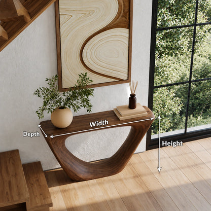Sculptural Natural Solid Wood Console Table with Open Geometric Base - Livewoodcraft - 4256 - 9
