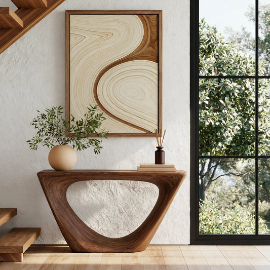 Sculptural Natural Solid Wood Console Table with Open Geometric Base - Livewoodcraft - 4256