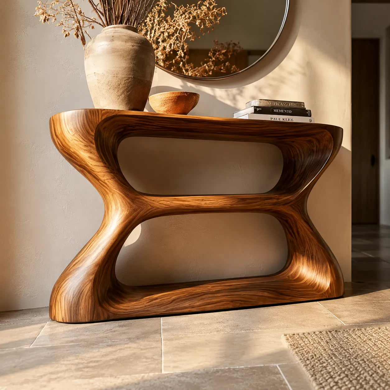 Sculptural Natural Solid Wood Console Table with Open Geometric Base - Livewoodcraft - 6