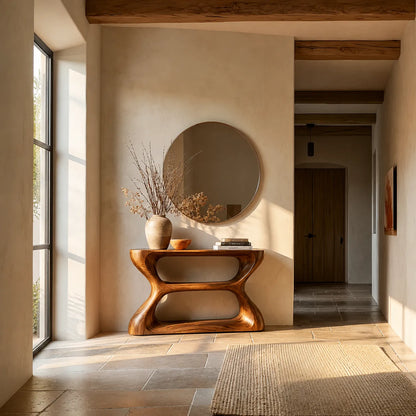 Sculptural Natural Solid Wood Console Table with Open Geometric Base - Livewoodcraft - 8