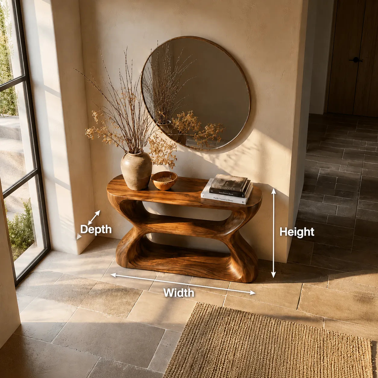 Sculptural Natural Solid Wood Console Table with Open Geometric Base - Livewoodcraft - 9