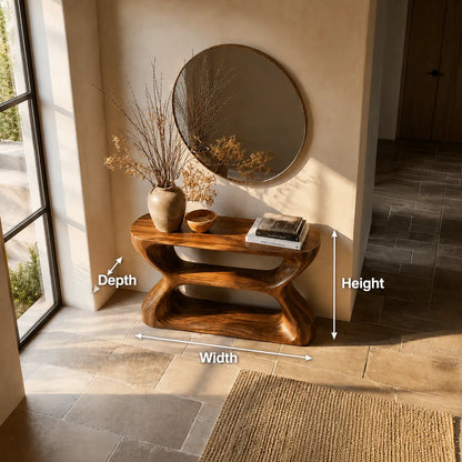 Sculptural Natural Solid Wood Console Table with Open Geometric Base - Livewoodcraft - 9