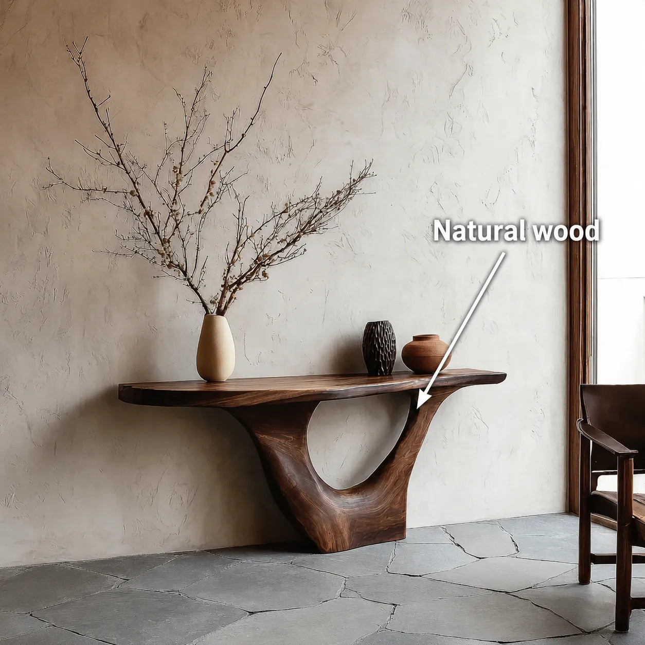 Sculptural Natural Solid Wood Console Table with Organic Open Base - Livewoodcraft - 10