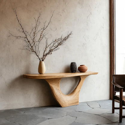 Sculptural Natural Solid Wood Console Table with Organic Open Base - Livewoodcraft - 3