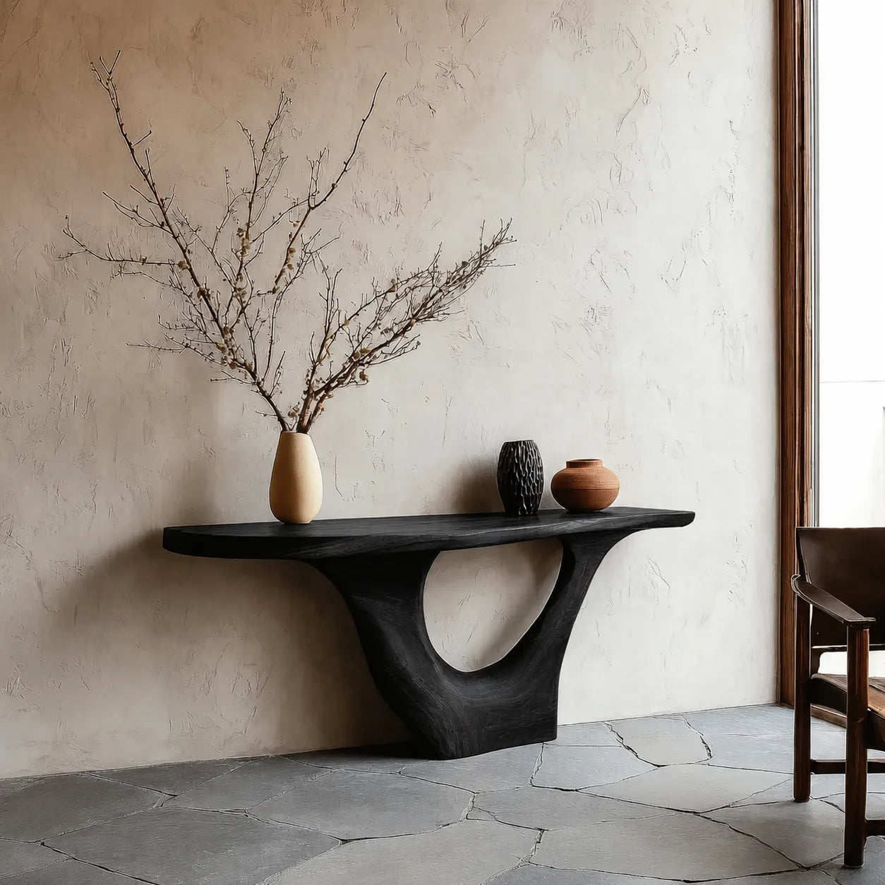Sculptural Natural Solid Wood Console Table with Organic Open Base - Livewoodcraft - 4