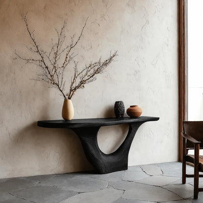 Sculptural Natural Solid Wood Console Table with Organic Open Base - Livewoodcraft - 4
