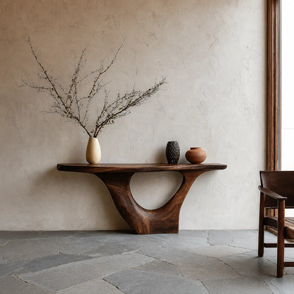 Sculptural Natural Solid Wood Console Table with Organic Open Base - Livewoodcraft - 5