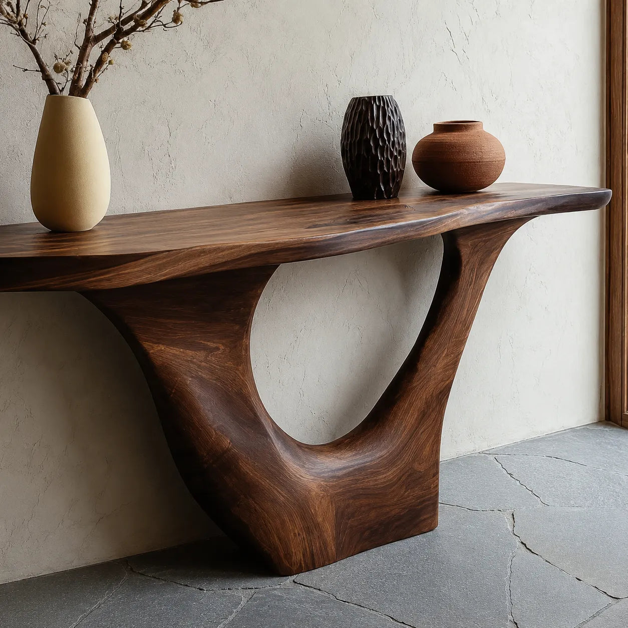 Sculptural Natural Solid Wood Console Table with Organic Open Base - Livewoodcraft - 6