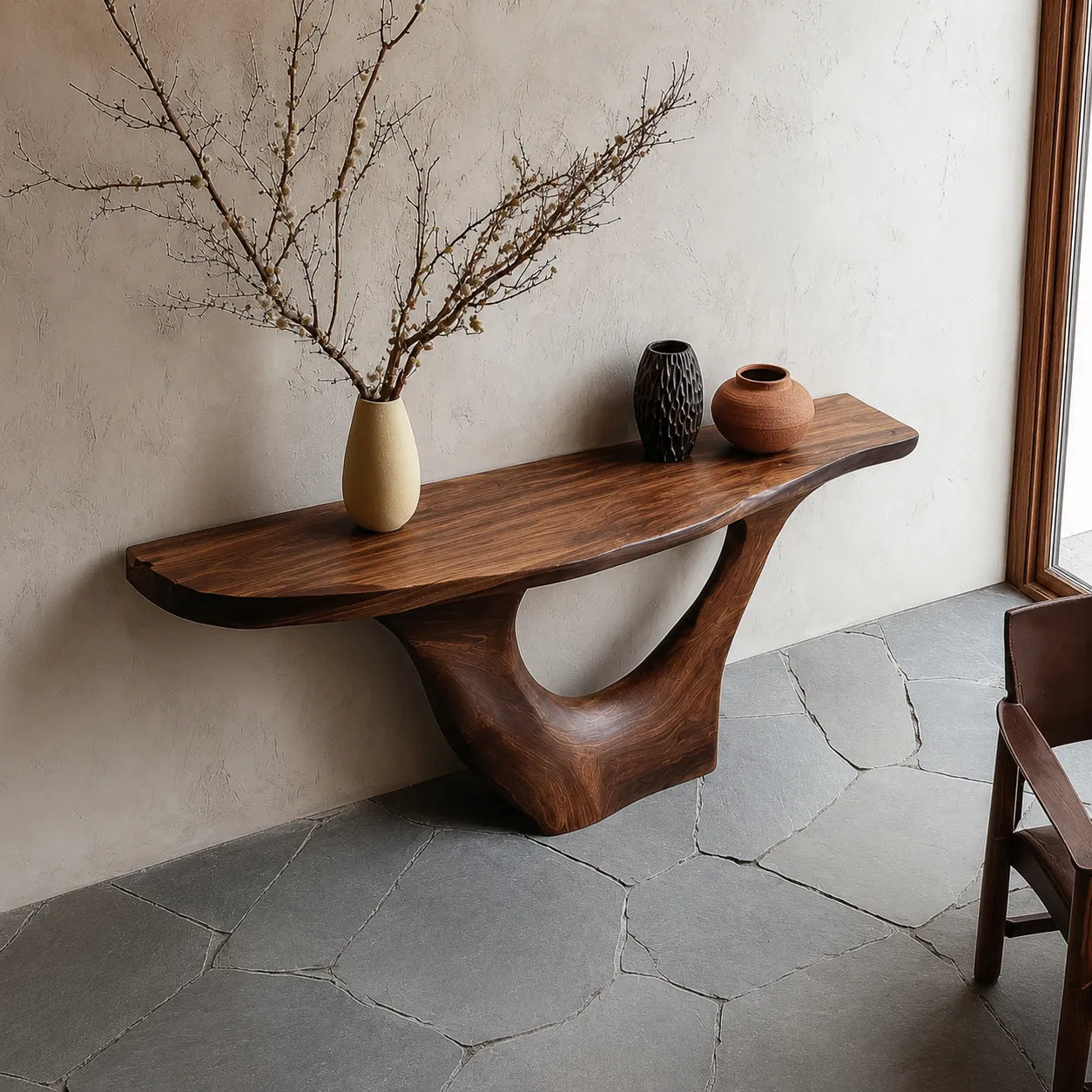 Sculptural Natural Solid Wood Console Table with Organic Open Base - Livewoodcraft - 7