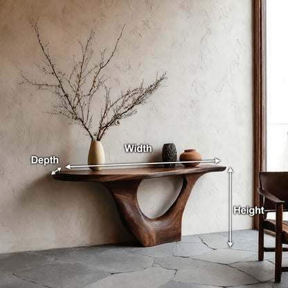 Sculptural Natural Solid Wood Console Table with Organic Open Base - Livewoodcraft - 9
