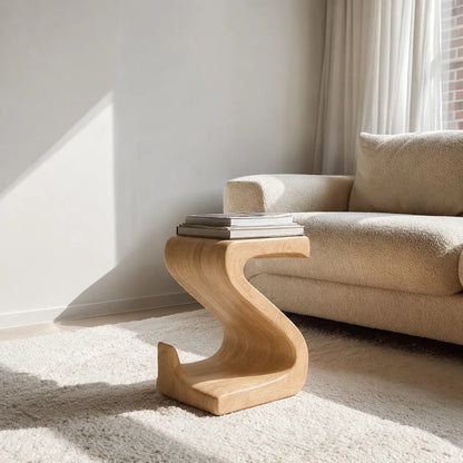 Sculptural Natural Solid Wood Side Table with Curved S Base - Livewoodcraft - 3