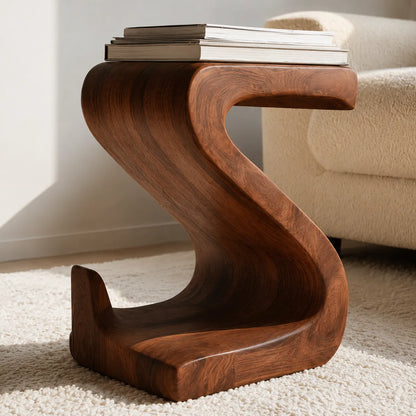 Sculptural Natural Solid Wood Side Table with Curved S Base - Livewoodcraft - 7