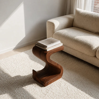 Sculptural Natural Solid Wood Side Table with Curved S Base - Livewoodcraft - 8