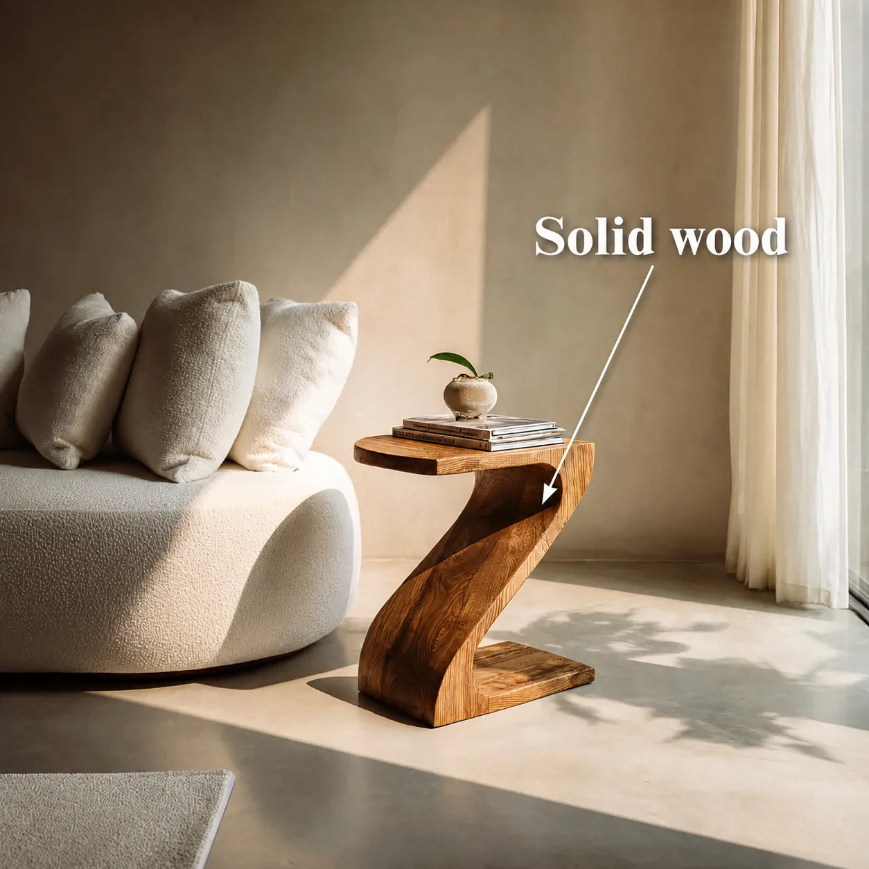 Sculptural Natural Solid Wood Side Table with Curved Z Base - Livewoodcraft - 10