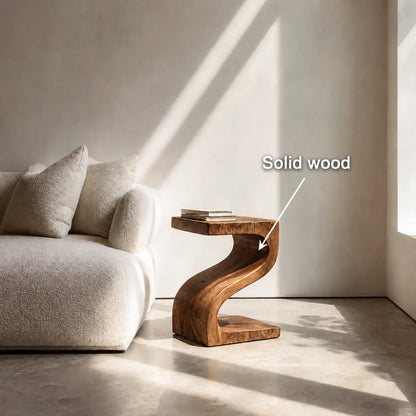 Sculptural Natural Solid Wood Side Table with Curved Z Base - Livewoodcraft - 2048 - 10