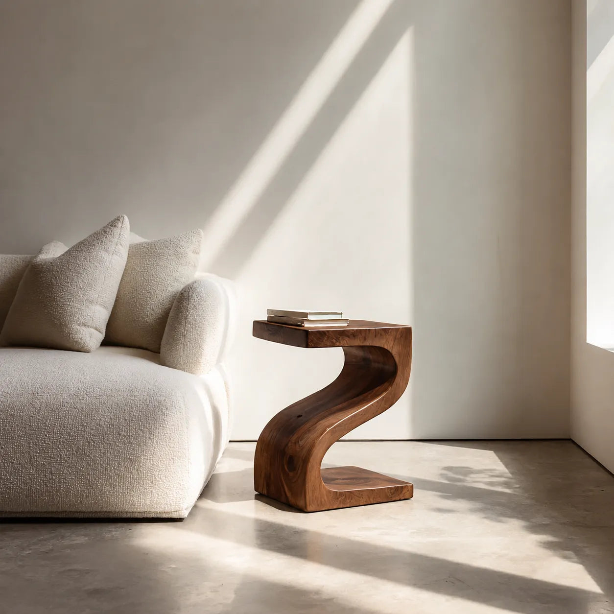 Sculptural Natural Solid Wood Side Table with Curved Z Base - Livewoodcraft - 2048 - 2