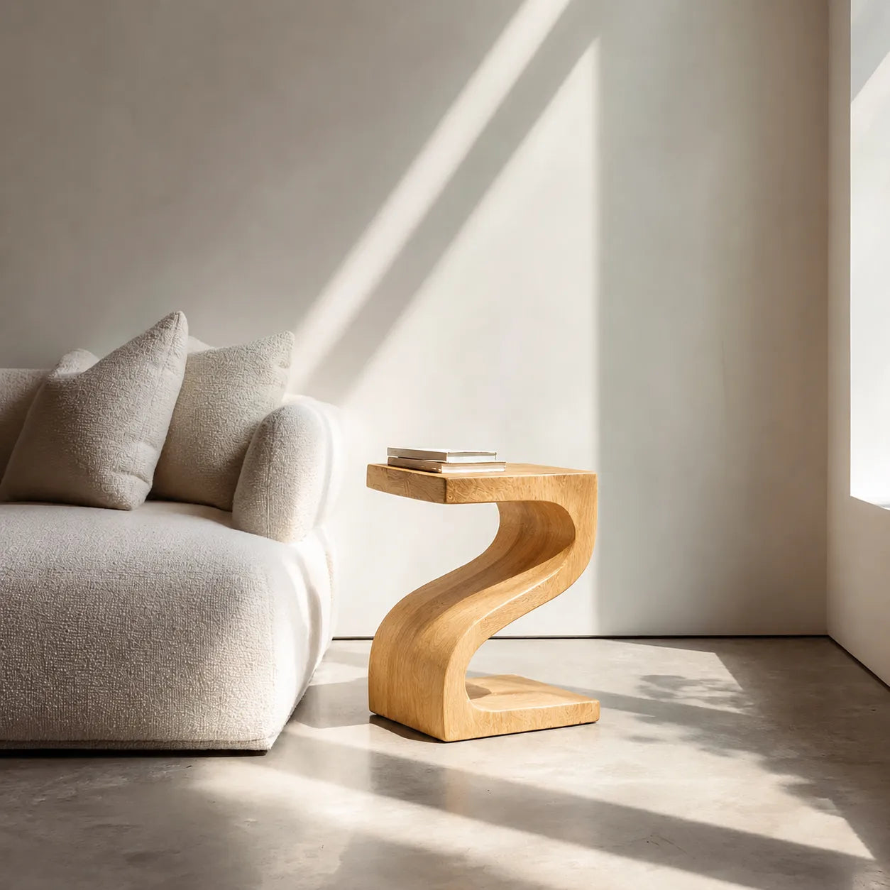 Sculptural Natural Solid Wood Side Table with Curved Z Base - Livewoodcraft - 2048 - 3