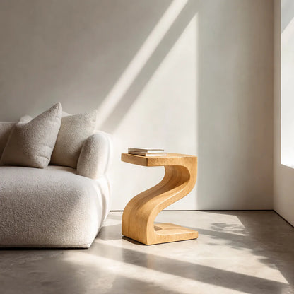 Sculptural Natural Solid Wood Side Table with Curved Z Base - Livewoodcraft - 2048 - 3