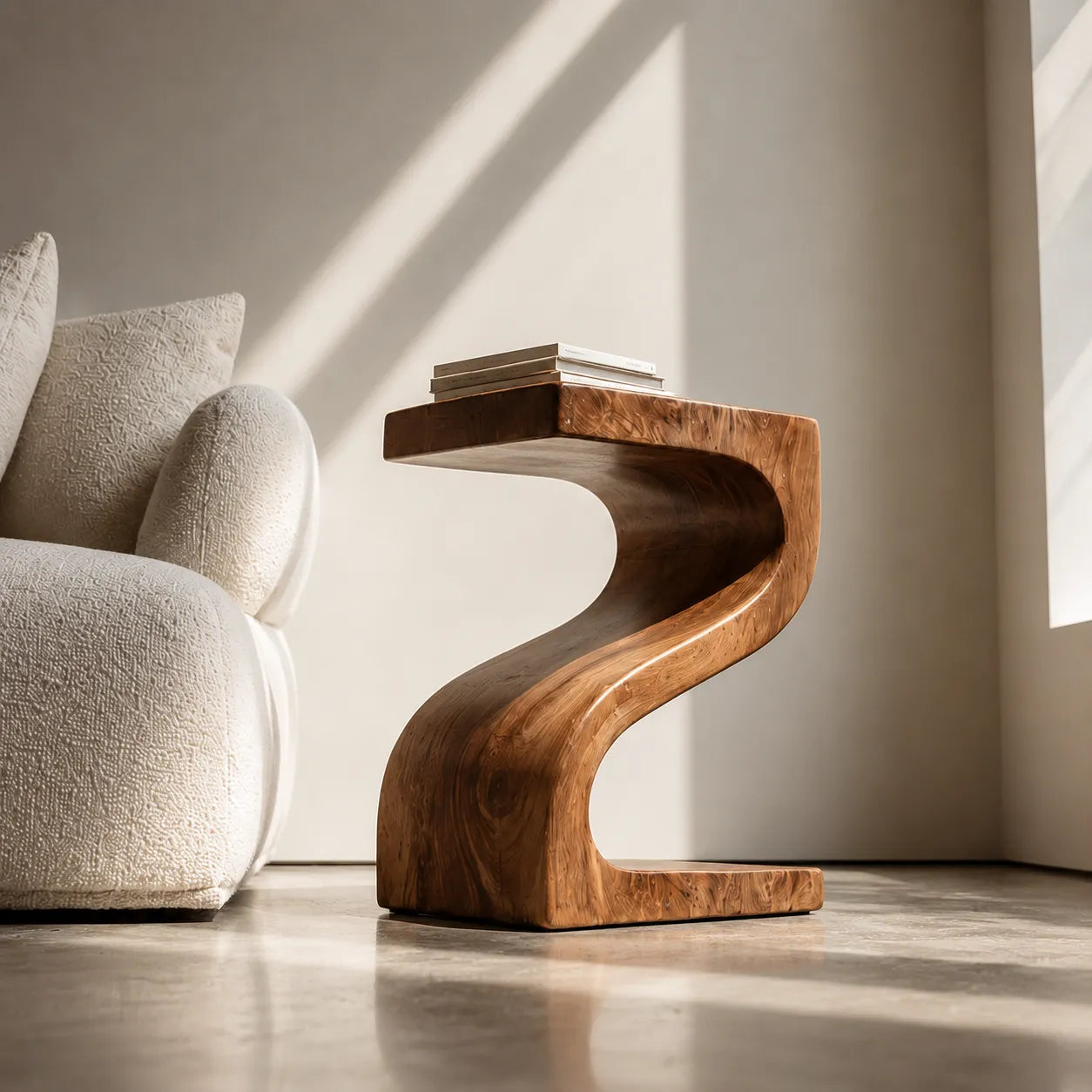 Sculptural Natural Solid Wood Side Table with Curved Z Base - Livewoodcraft - 2048 - 6