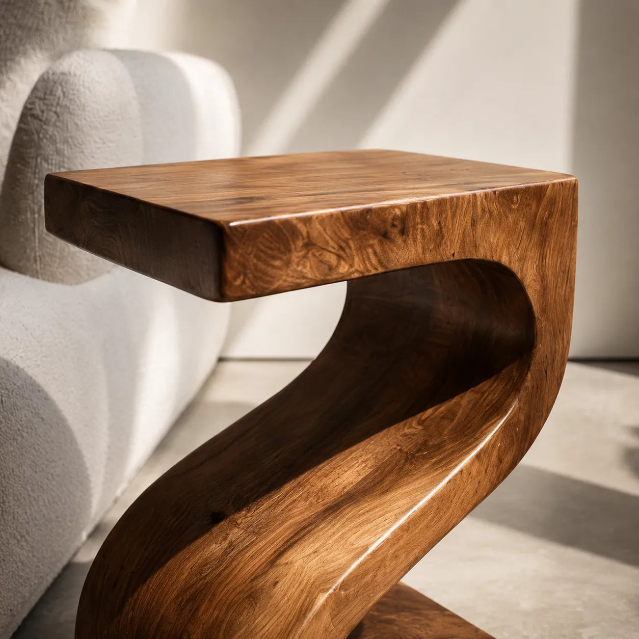 Sculptural Natural Solid Wood Side Table with Curved Z Base - Livewoodcraft - 2048 - 7