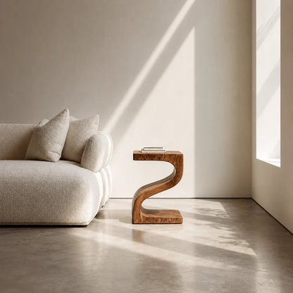 Sculptural Natural Solid Wood Side Table with Curved Z Base - Livewoodcraft - 2048 - 8