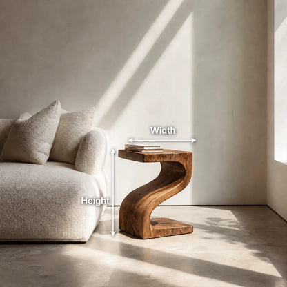 Sculptural Natural Solid Wood Side Table with Curved Z Base - Livewoodcraft - 2048 - 9