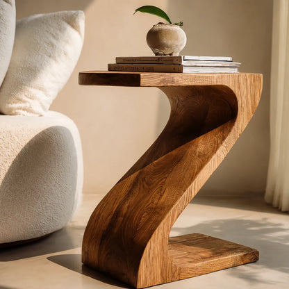 Sculptural Natural Solid Wood Side Table with Curved Z Base - Livewoodcraft - 7