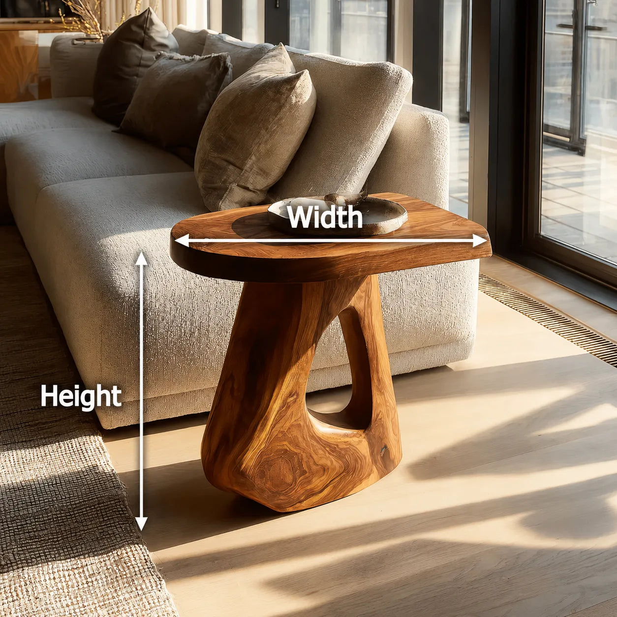 Sculptural Natural Solid Wood Side Table with Open Pedestal Base - Livewoodcraft - 10