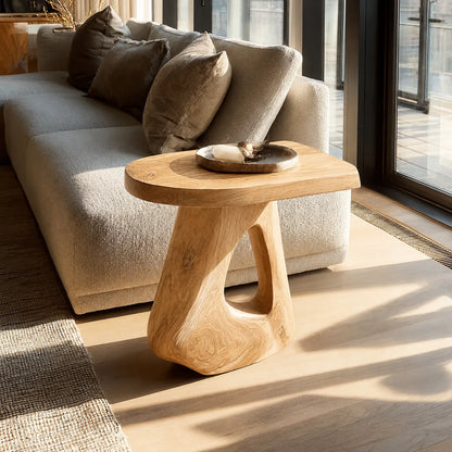 Sculptural Natural Solid Wood Side Table with Open Pedestal Base - Livewoodcraft - 3